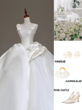 Unique Bridal Gown Ball Gown Straps White Satin Wedding Dresses Bridal Gowns HZ1214