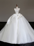 Unique Bridal Gown Ball Gown Straps White Satin Wedding Dresses Bridal Gowns HZ1214