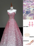 Fairy-tale Ball Gown Sweetheart Sequin Pink Silver Long Prom Dresses Evening Dresses HZ1214