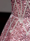 Fairy-tale Ball Gown Sweetheart Sequin Pink Silver Long Prom Dresses Evening Dresses HZ1214