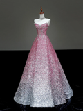Fairy-tale Ball Gown Sweetheart Sequin Pink Silver Long Prom Dresses Evening Dresses HZ1214