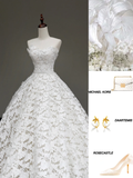 Unique Bridal Gown Ball Gown Strapless White Lace Wedding Dresses Bridal Gowns HZ1214