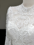 Vintage Mermaid High Neckline White Long Sleeves Lace Wedding Dress Elegant Brides Dress HZ1214