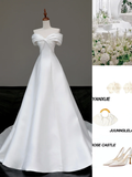Classy Elegant A Line Off The Shoulder White Satin Long Wedding Dress Brides Dress HZ1214