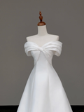 Classy Elegant A Line Off The Shoulder White Satin Long Wedding Dress Brides Dress HZ1214