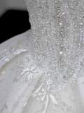 Luxury Ball Gown Wedding Dresses Off The Shoulder Short Sleeves Lace Wedding Dress With Train HZ1214