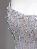 Gorgeous Mermaid Strapless Silver Gray Sequin Long Prom Dresses Graduation Dresses HZ1214