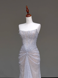Gorgeous Mermaid Strapless Silver Gray Sequin Long Prom Dresses Graduation Dresses HZ1214