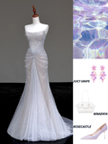 Gorgeous Mermaid Strapless Silver Gray Sequin Long Prom Dresses Graduation Dresses HZ1214