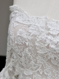 Classy Elegant A Line Off The Shoulder White Lace Long Sleeves Wedding Dress Brides Dress HZ1214