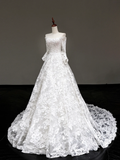 Classy Elegant A Line Off The Shoulder White Lace Long Sleeves Wedding Dress Brides Dress HZ1214