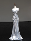 Gorgeous Mermaid Spaghetti Straps Silver Gray Sequin Long Prom Dresses Graduation Dresses HZ1214