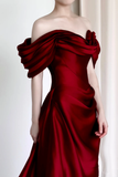 Gorgeous Mermaid Off The Shoulder Burgundy Satin Long Prom Dresses Graduation Dresses HZ1214