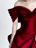 Gorgeous Mermaid Off The Shoulder Burgundy Satin Long Prom Dresses Graduation Dresses HZ1214