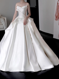 Unique Bridal Gown Ball Gown Sweetheart White Satin Wedding Dresses Bridal Gowns HZ1214