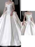 Unique Bridal Gown Ball Gown Sweetheart White Satin Wedding Dresses Bridal Gowns HZ1214