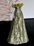 Gorgeous A line Strapless Green Satin Long Prom Dresses Graduation Dresses HZ1214
