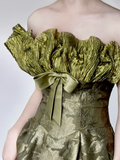 Gorgeous A line Strapless Green Satin Long Prom Dresses Graduation Dresses HZ1214
