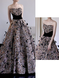 Gorgeous Ball Gown Strapless Black Sequin Long Prom Dresses Graduation Dresses HZ1214