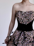 Gorgeous Ball Gown Strapless Black Sequin Long Prom Dresses Graduation Dresses HZ1214
