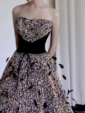 Gorgeous Ball Gown Strapless Black Sequin Long Prom Dresses Graduation Dresses HZ1214