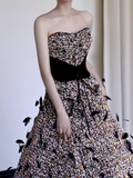 Gorgeous Ball Gown Strapless Black Sequin Long Prom Dresses Graduation Dresses HZ1214