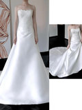 Unique Bridal Gown Mermaid Strapless White Satin Wedding Dresses Bridal Gowns HZ1214