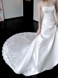 Unique Bridal Gown Mermaid Strapless White Satin Wedding Dresses Bridal Gowns HZ1214