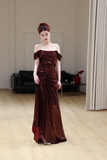 Gorgeous Mermaid Off The Shoulder Burgundy Sequin Long Prom Dresses Graduation Dresses HZ1214