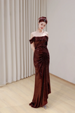 Gorgeous Mermaid Off The Shoulder Burgundy Sequin Long Prom Dresses Graduation Dresses HZ1214