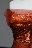 Gorgeous Mermaid Off The Shoulder Rust Red Sequin Long Prom Dresses Graduation Dresses HZ1214