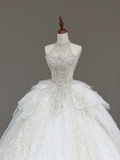 Unique Bridal Gown Ball Gown High Neckline Sleeveless White Sequin Wedding Dresses Bridal Gowns HZ1214
