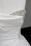 Unique Bridal Gown Mermaid Strapless White Satin Wedding Dresses Slit Bridal Gowns HZ1214