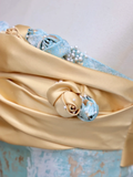 Gorgeous A Line Strapless Satin Blue Long Prom Dresses Graduation Dresses HZ1214