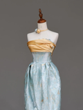 Gorgeous A Line Strapless Satin Blue Long Prom Dresses Graduation Dresses HZ1214