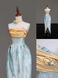 Gorgeous A Line Strapless Satin Blue Long Prom Dresses Graduation Dresses HZ1214