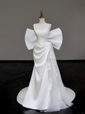 Unique Bridal Gown Mermaid Strapless White Satin Wedding Dresses One Shoulder Bridal Gowns HZ1214