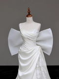 Unique Bridal Gown Mermaid Strapless White Satin Wedding Dresses One Shoulder Bridal Gowns HZ1214