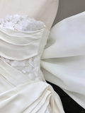 Unique Bridal Gown Mermaid Strapless White Satin Wedding Dresses One Shoulder Bridal Gowns HZ1214