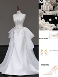 Unique Bridal Gown Mermaid Sweetheart White Satin Wedding Dresses Beads Bridal Gowns HZ1214