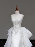 Unique Bridal Gown Mermaid Sweetheart White Satin Wedding Dresses Beads Bridal Gowns HZ1214