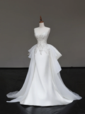 Unique Bridal Gown Mermaid Sweetheart White Satin Wedding Dresses Beads Bridal Gowns HZ1214
