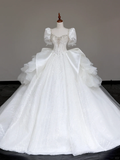 Classy Elegant Ball Gown Sweetheart White Short Sleeves Satin Wedding Dress Brides Dress HZ1214