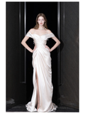 Unique Bridal Gown Mermaid Off The Shoulder Satin Ivory Wedding Dresses Bridal Gowns HZ1214