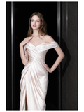 Unique Bridal Gown Mermaid Off The Shoulder Satin Ivory Wedding Dresses Bridal Gowns HZ1214