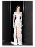 Unique Bridal Gown Mermaid Off The Shoulder Satin Ivory Wedding Dresses Bridal Gowns HZ1214