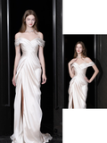 Unique Bridal Gown Mermaid Off The Shoulder Satin Ivory Wedding Dresses Bridal Gowns HZ1214