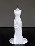 Unique Bridal Gown Mermaid Strapless White Chiffon Wedding Dresses Bridal Gowns HZ1214