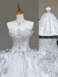 Unique Bridal Gown Ball Gown Strapless White Sequin Wedding Dresses Bridal Gowns HZ1214