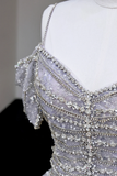 Gorgeous A line Spaghetti Straps Sequin Long Prom Dresses Graduation Dresses HZ1214